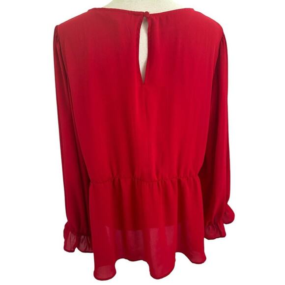 Torrid Peplum Georgette Embroidered Long Sleeve Blouse Plus Size 2X Red - Picture 4 of 10
